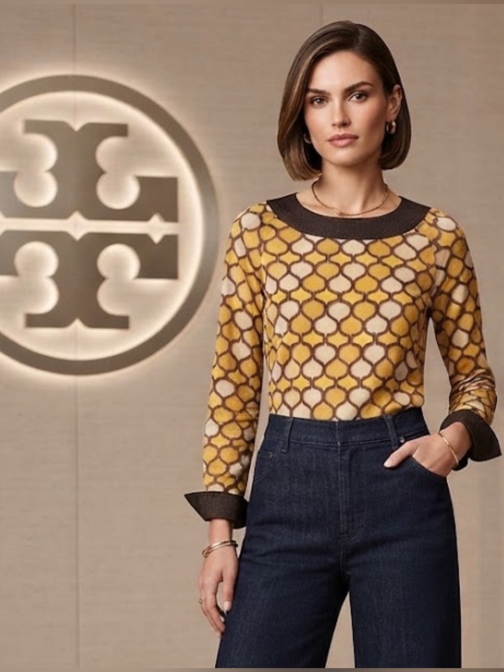 Authentic Tory Burch designer printed fall colors Tunic sz 4